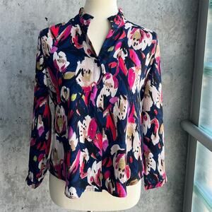 Nic & Zoe Indigo Zappy Blooms Top 2P Petite Floral Print Blouse Workwear